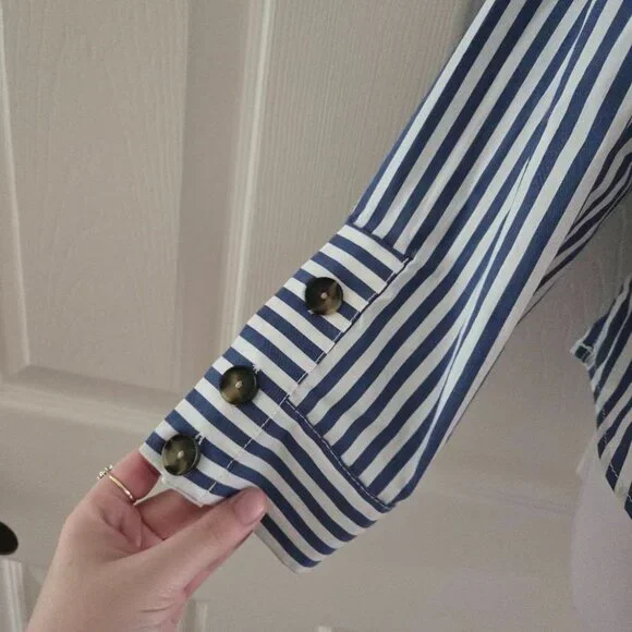 Veronica Beard Fauri Striped Off-The-Shoulder Long Sleeve Shirt Size 4 - Picture 9 of 16